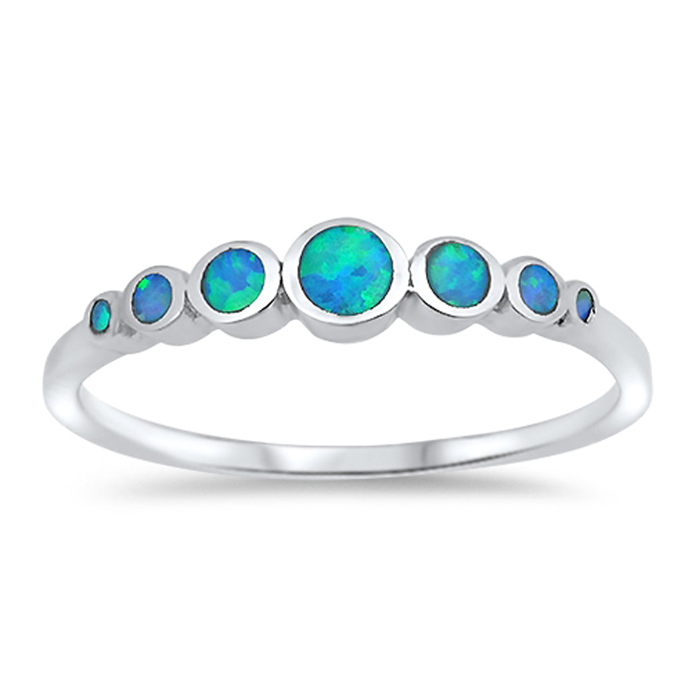 Round Circle Blue Lab Opal Journey Ring New .925 Sterling Silver Band Sizes 3-12