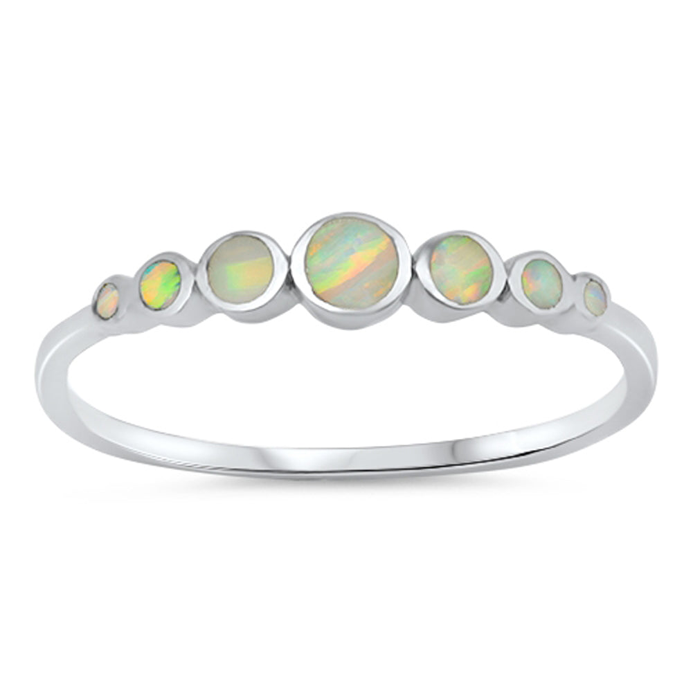 Round Circle White Lab Opal Journey Ring New 925 Sterling Silver Band Sizes 3-12