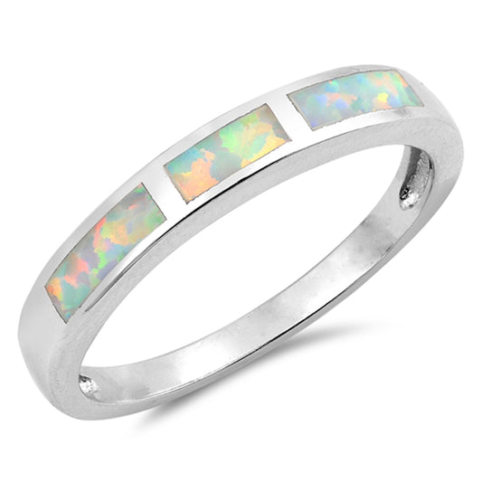 White Lab Opal Stackable Wedding Ring New .925 Sterling Silver Band Sizes 4-10