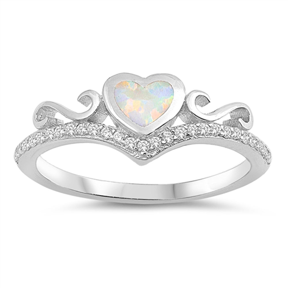 White Lab Opal Heart Chevron Pointed Infinity Sterling Silver Ring Sizes 4-10