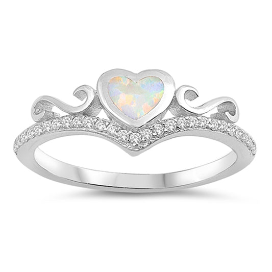 White Lab Opal Heart Chevron Pointed Infinity Sterling Silver Ring Sizes 4-10