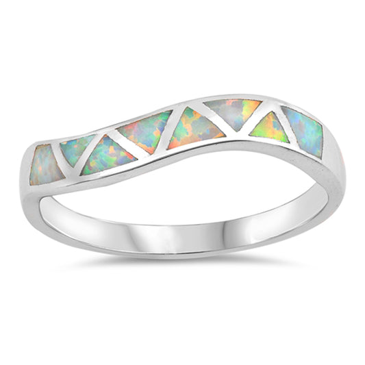 White Lab Opal Wave Criss Cross Triangle Thumb Sterling Silver Ring Sizes 4-10