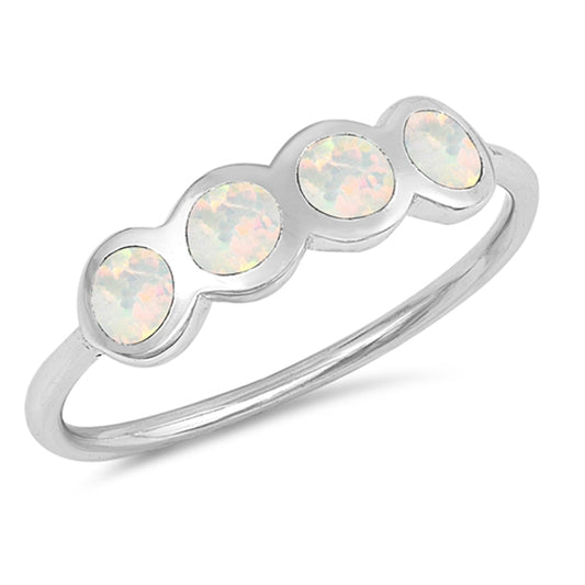 White Lab Opal Round Inlay Fire Stackable Midi Sterling Silver Ring Sizes 4-10