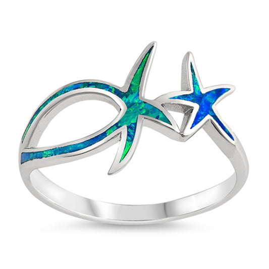Blue Lab Opal Starfish Ocean Animal Midi Ring Sterling Silver Band Sizes 5-10