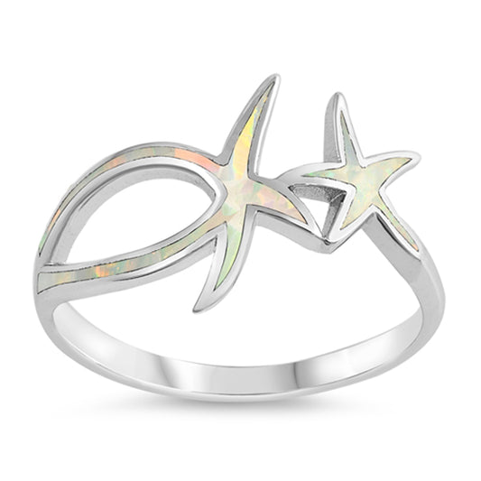White Lab Opal Dainty Knuckle Starfish Joint 925 Sterling Silver Ring Sizes 5-10