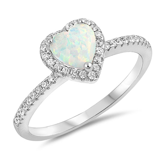 White Lab Opal Heart Purity Promise Ring New 925 Sterling Silver Band Sizes 5-10