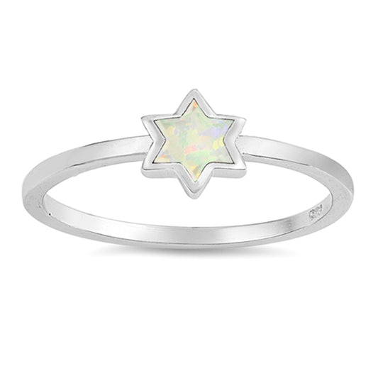 White Lab Opal Star of David Simple Dainty Ring Sterling Silver Band Sizes 4-10