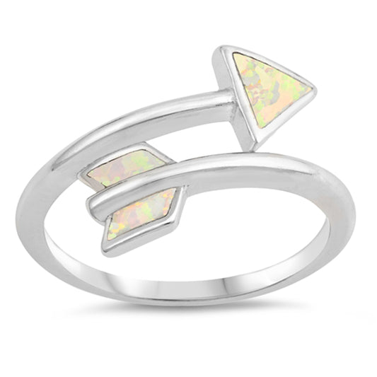 White Lab Opal Stackable Open Cute Arrow Ring Sterling Silver Band Sizes 4-10