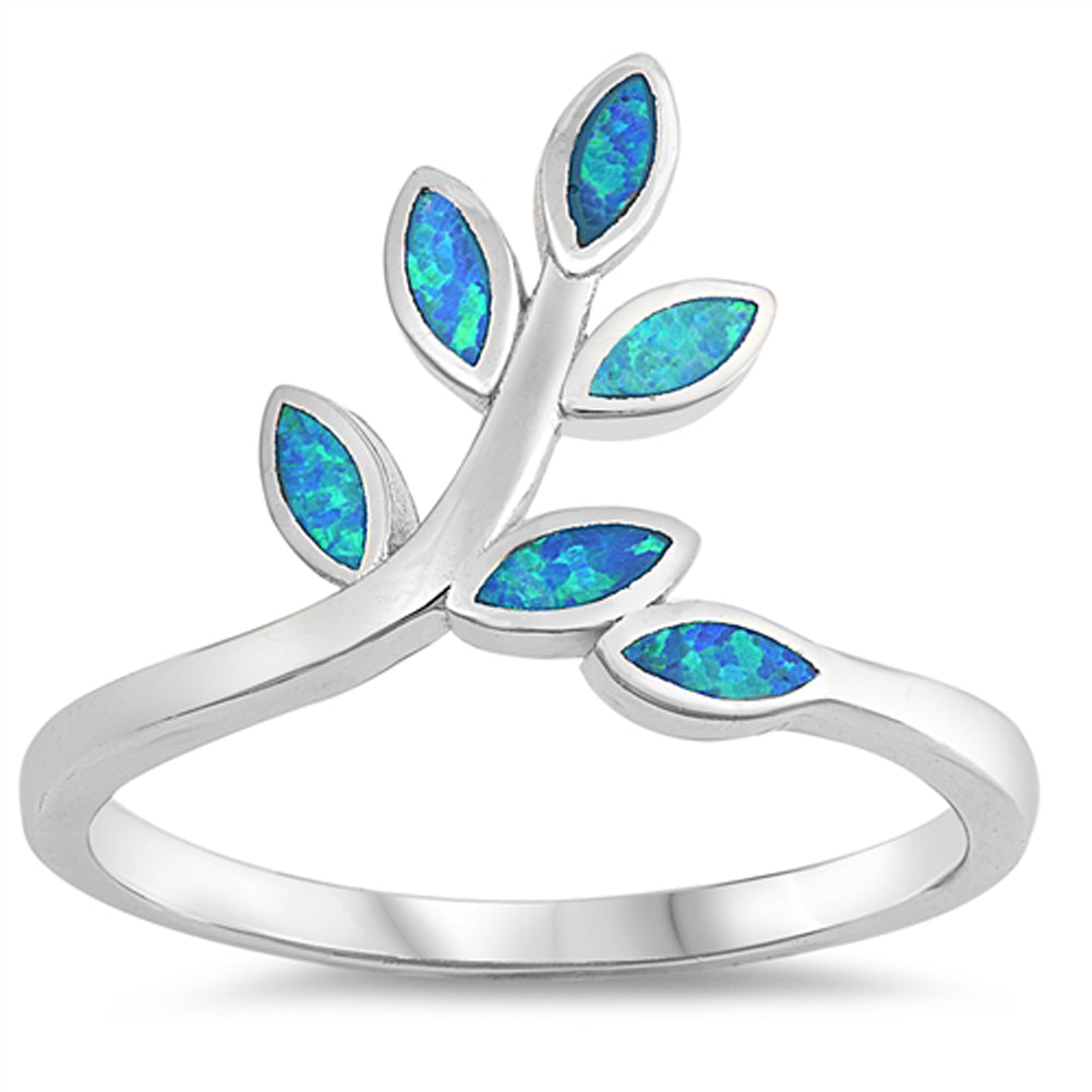 Blue Lab Opal Vine Branch Tree Leaf Ring New 925 Sterling Silver Band Sizes 5-10