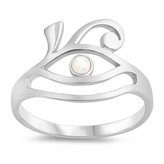 White Lab Opal All Seeing Eye Ring 925 Sterling Silver Evil Wave Band Sizes 5-10