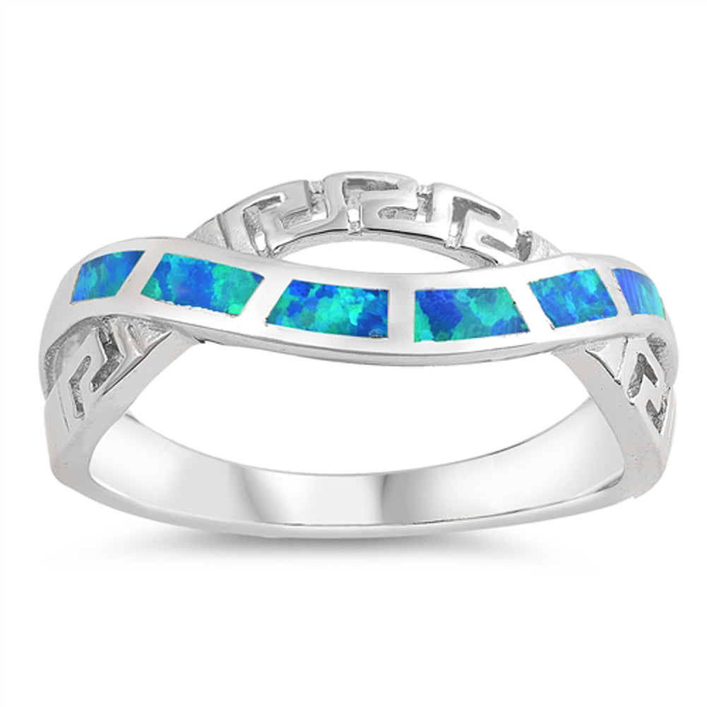 Blue Lab Opal Infinity Greek Key Knot Ring .925 Sterling Silver Band Sizes 5-10