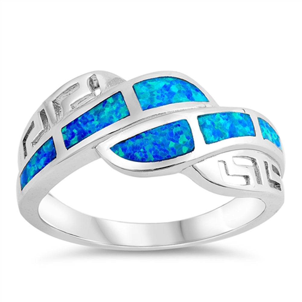 Blue Lab Opal Greek Key Wave Wide Ring New .925 Sterling Silver Band Sizes 5-10