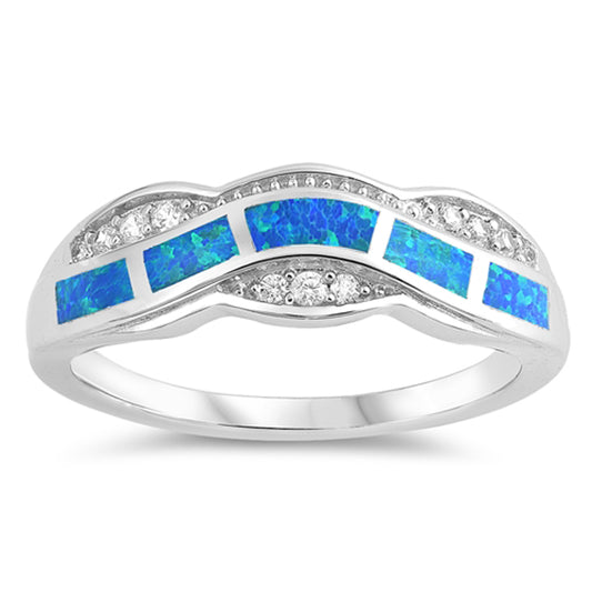 White CZ Blue Lab Opal Fire Water Wave Ring .925 Sterling Silver Band Sizes 5-10