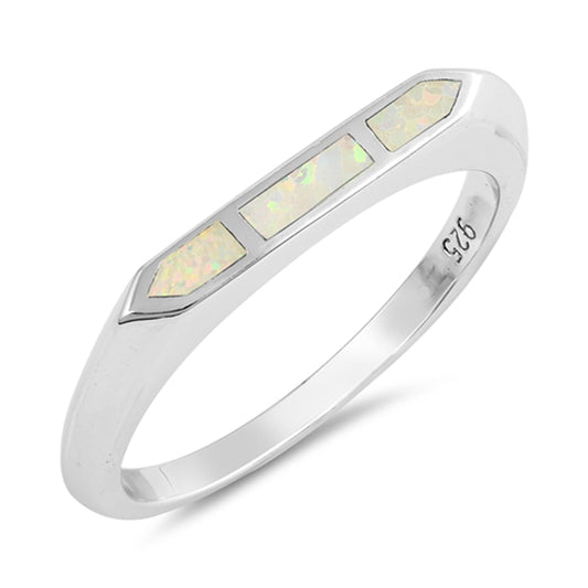 White Lab Opal Long Geometric Statement Ring 925 Sterling Silver Band Sizes 5-10