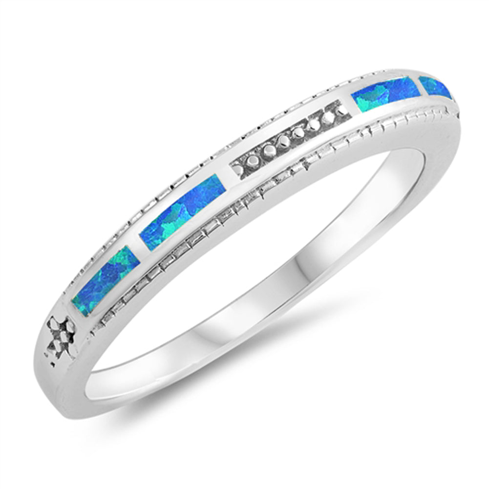 Blue Lab Opal Statement Stackable Ring New .925 Sterling Silver Band Sizes 5-10