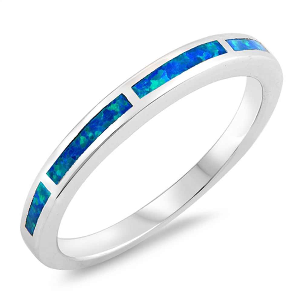 Blue Lab Opal Thin Stacking Wedding Ring New 925 Sterling Silver Band Sizes 5-10