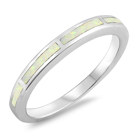 White Lab Opal Classic Fire Stacking Ring .925 Sterling Silver Band Sizes 5-10