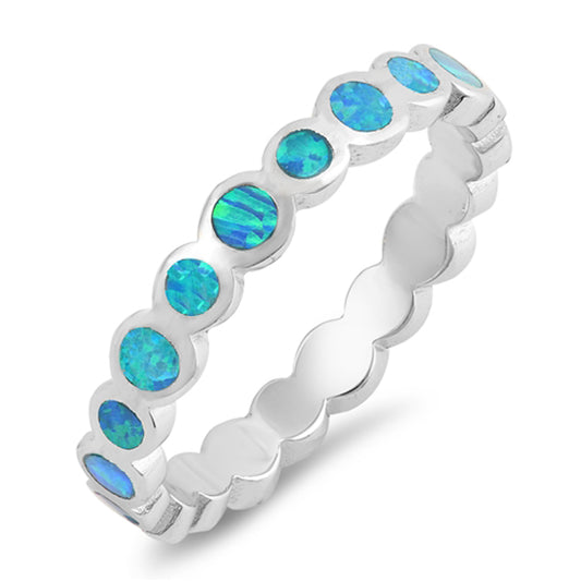 Blue Lab Opal Round Stackable Cute Ring New .925 Sterling Silver Band Sizes 5-10