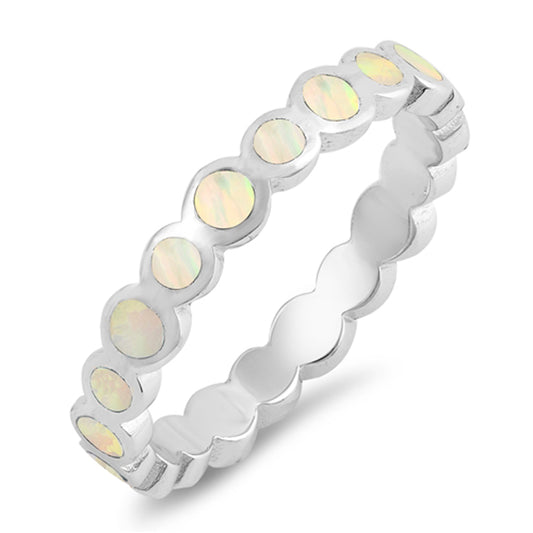 White Lab Opal Round Eternity Wave Ring New .925 Sterling Silver Band Sizes 5-10