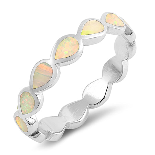 White Lab Opal Geometric Stacking Dainty .925 Sterling Silver Ring Sizes 5-10