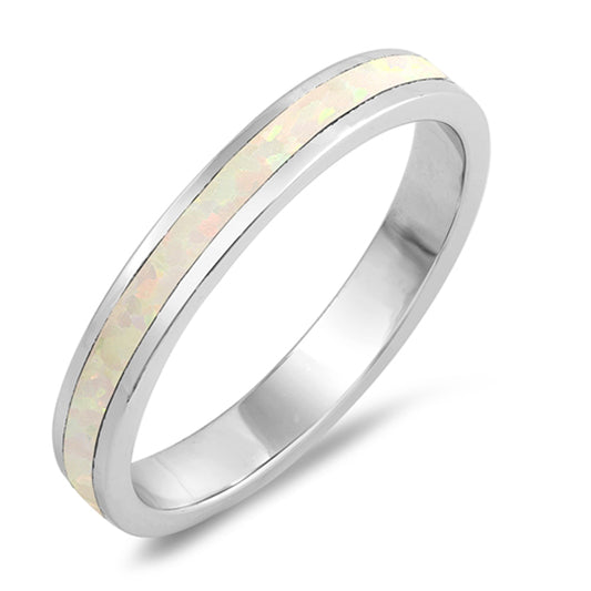 White Lab Opal Stackable Wedding Ring New .925 Sterling Silver Band Sizes 5-10