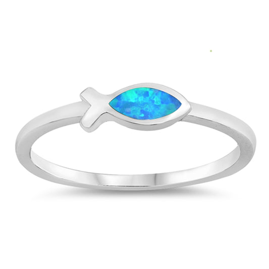 Blue Lab Opal Fish Animal Cute Midi Ring .925 Sterling Silver Band Sizes 4-10