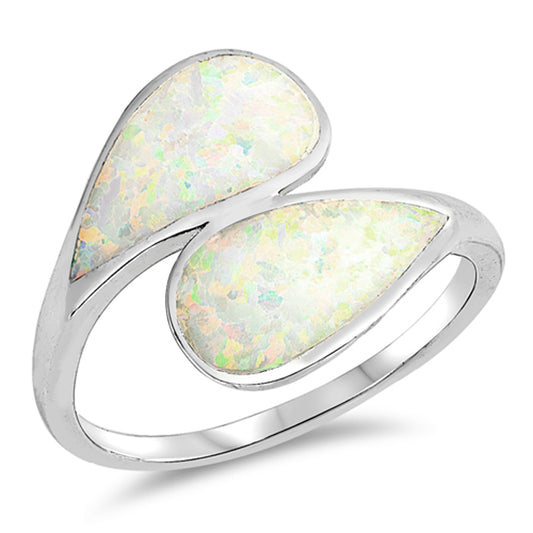 White Lab Opal Wave Fire Inlay Cocktail Ring 925 Sterling Silver Band Sizes 5-10
