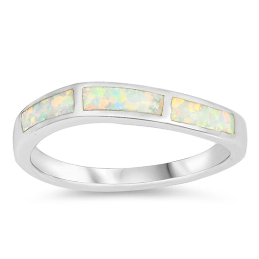 White Lab Opal Curved Thumb Inlay Fire Ring .925 Sterling Silver Band Sizes 5-10