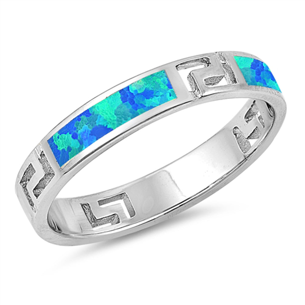 Blue Lab Opal Greek Key Filigree Fire Ring .925 Sterling Silver Band Sizes 5-10