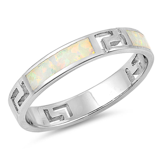 White Lab Opal Eternity Stacking Cutout Ring 925 Sterling Silver Band Sizes 5-10