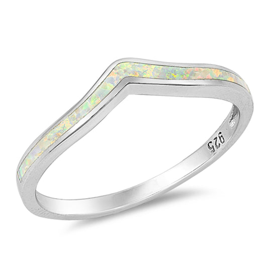 White Lab Opal Thin Stackable Knuckle Ring Sterling Silver Midi Band Sizes 5-10