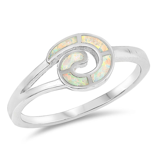 White Lab Opal Fire Inlay Delicate Midi Boho 925 Sterling Silver Ring Sizes 5-10