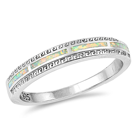 White Lab Opal Stackable Midi Knuckle Boho Ring Sterling Silver Band Sizes 5-10