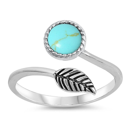 Adjustable Leaf Wrap Plant Ring Turquoise .925 Sterling Silver Band Sizes 4-10