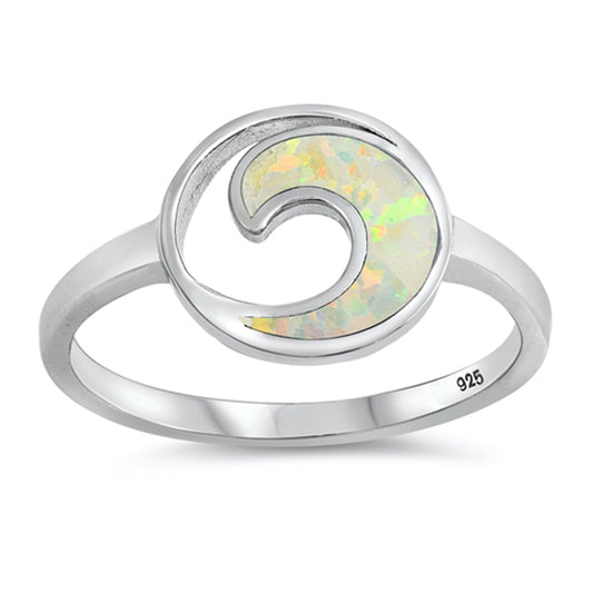 White Lab Opal Spiral Wave Circle Ring New .925 Sterling Silver Band Sizes 4-10