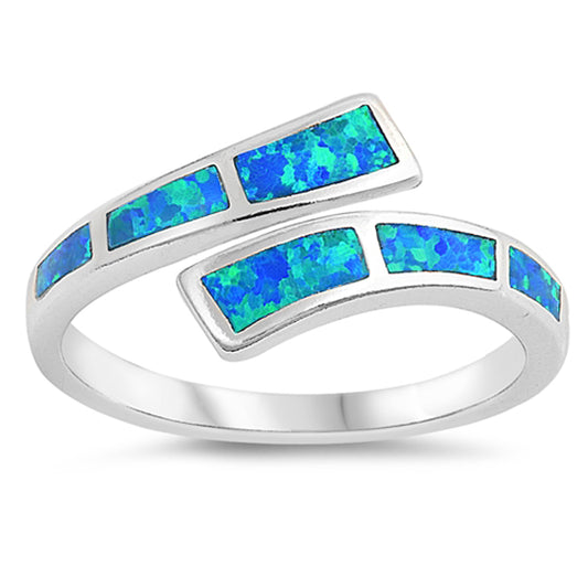 Blue Lab Opal Wave Joint Ring .925 Sterling Silver Double Shank Band Sizes 6-10