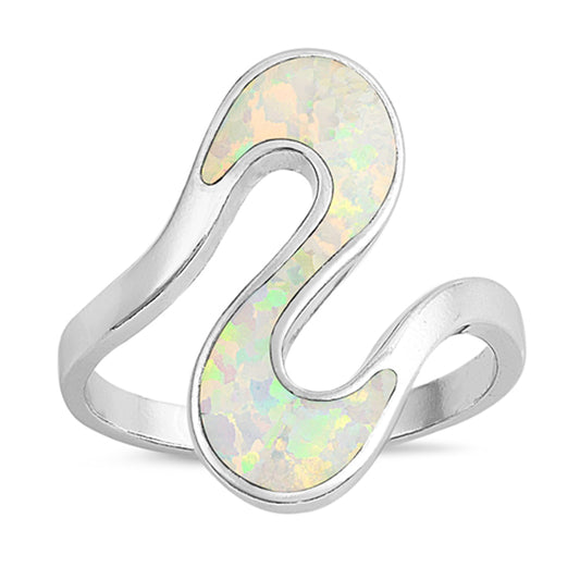 White Lab Opal Zig Zag S Shape Wave Ring .925 Sterling Silver Band Sizes 5-10