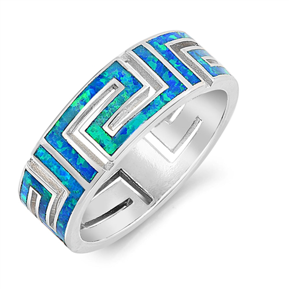 Blue Lab Opal Greek Key Filigree Wide Ring .925 Sterling Silver Band Sizes 5-10