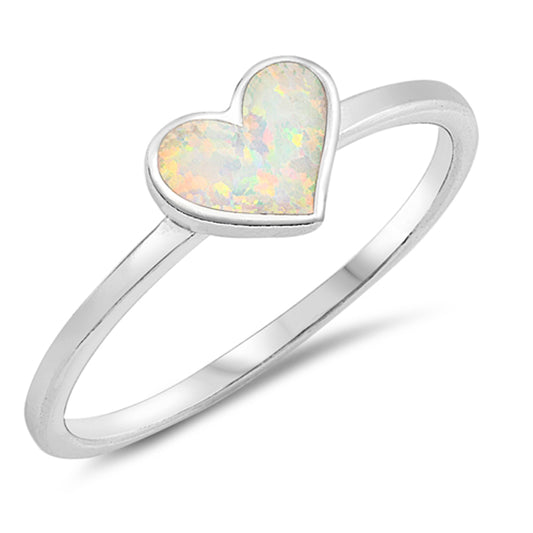 White Lab Opal Heart Purity Love Friendship Ring Sterling Silver Band Sizes 5-10