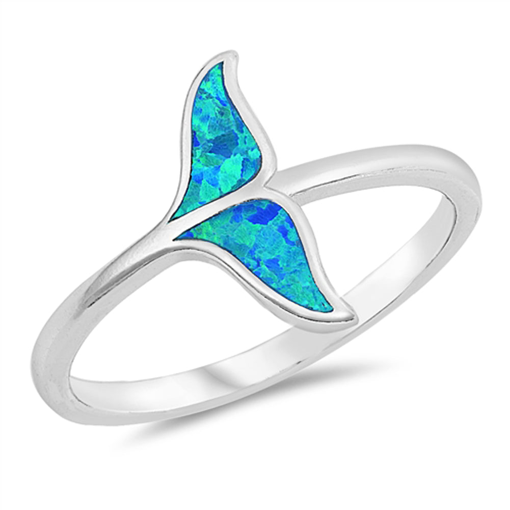 Blue Lab Opal Whale Tail Ocean Animal Cute Ring Sterling Silver Band Sizes 5-10