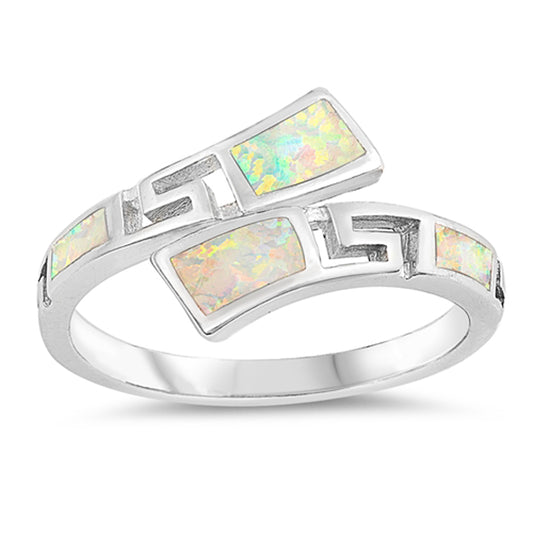 White Lab Opal Criss Cross Zig Zag Filigree Ring Sterling Silver Band Sizes 5-10
