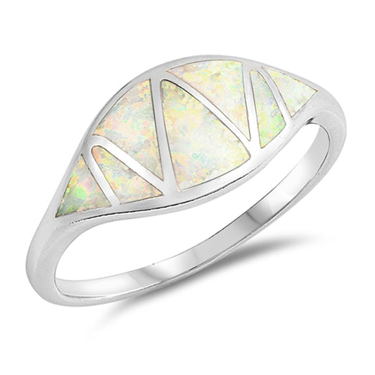 White Lab Opal Zig Zag Wave Carved Ring New .925 Sterling Silver Band Sizes 5-10
