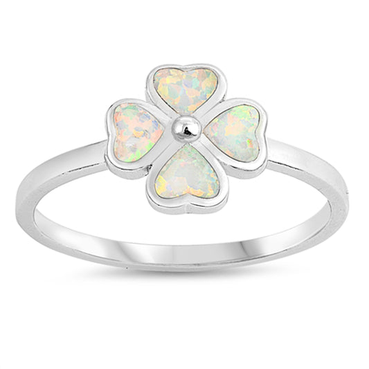 White Lab Opal St. Patrick's Day Clover Ring 925 Sterling Silver Band Sizes 5-10
