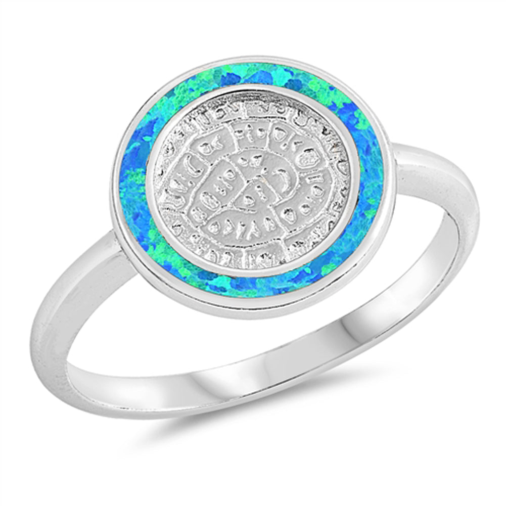 Blue Lab Opal Wide Round Inlay Fire Ring New 925 Sterling Silver Band Sizes 5-10
