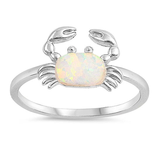 White Lab Opal Oval Animal Crab Claw Ring .925 Sterling Silver Band Sizes 5-10