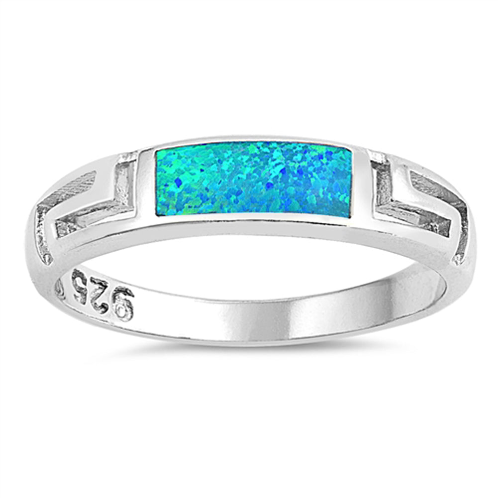 Blue Lab Opal Filigree Fire Rectangle Ring .925 Sterling Silver Band Sizes 5-10