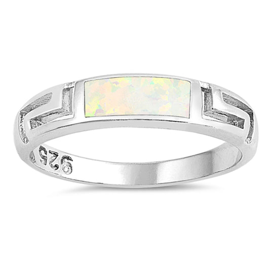 White Lab Opal East-West Greek Key Ring New .925 Sterling Silver Band Sizes 5-10