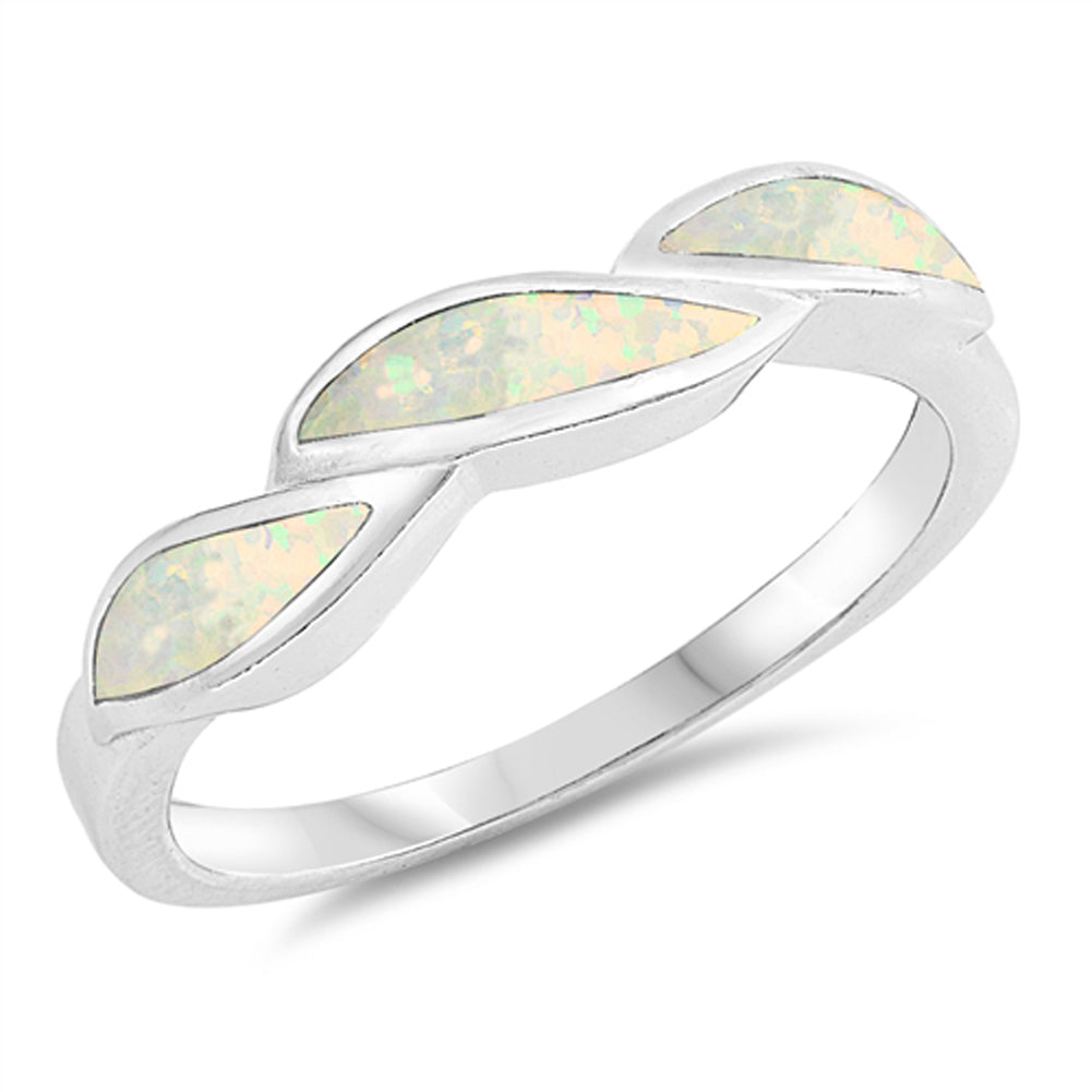 White Lab Opal Wave Leaf Twist Midi Boho Sterling Silver Knuckle Ring Sizes 5-10