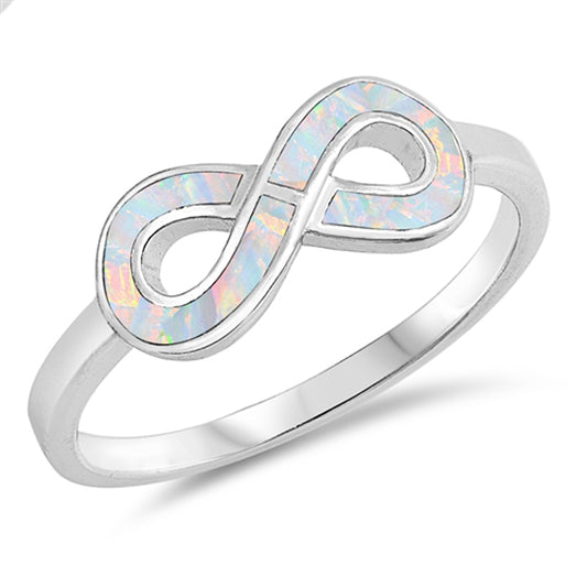 White Lab Opal Infinity Sign Symbol Ring .925 Sterling Silver Band Sizes 5-10