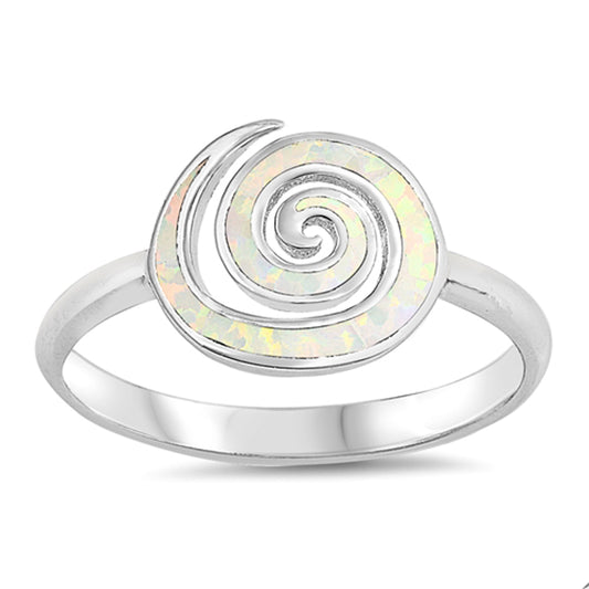 White Lab Opal Spiral Wave Infinity Ring .925 Sterling Silver Band Sizes 5-10